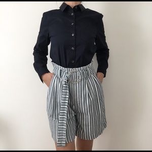 Free People High Waist Belted Striped Shorts